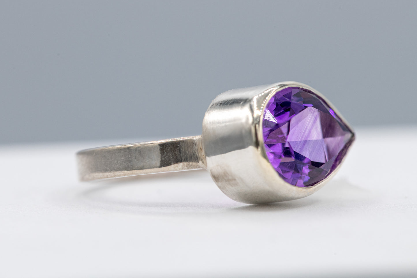 Pear Shaped Amethyst Ring in Sterling Silver