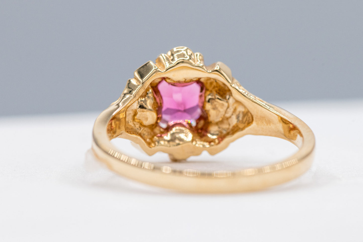 Floral Pink Tourmaline Ring in Yellow Gold