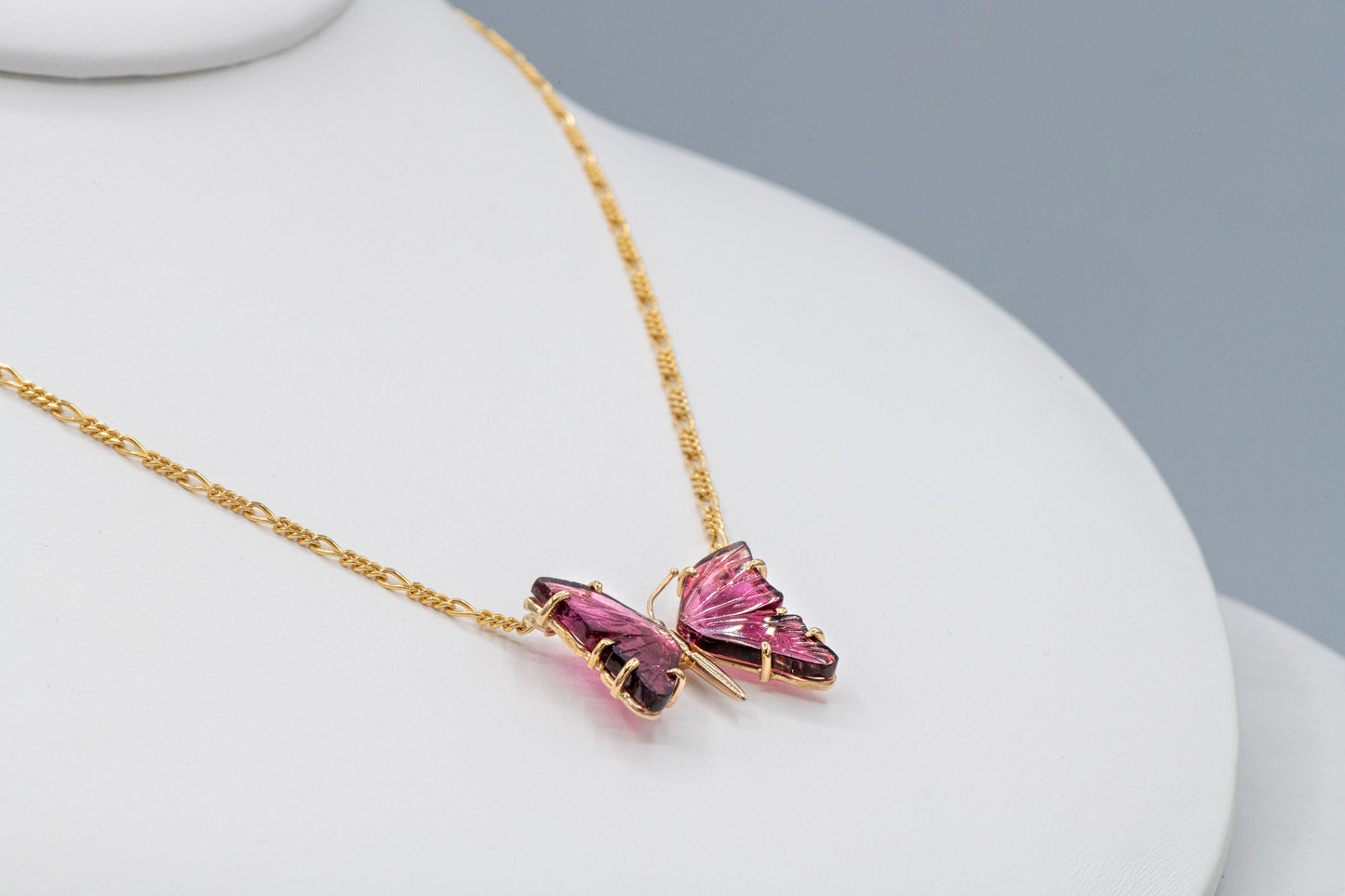 Carved Pink Tourmaline Butterfly Necklace