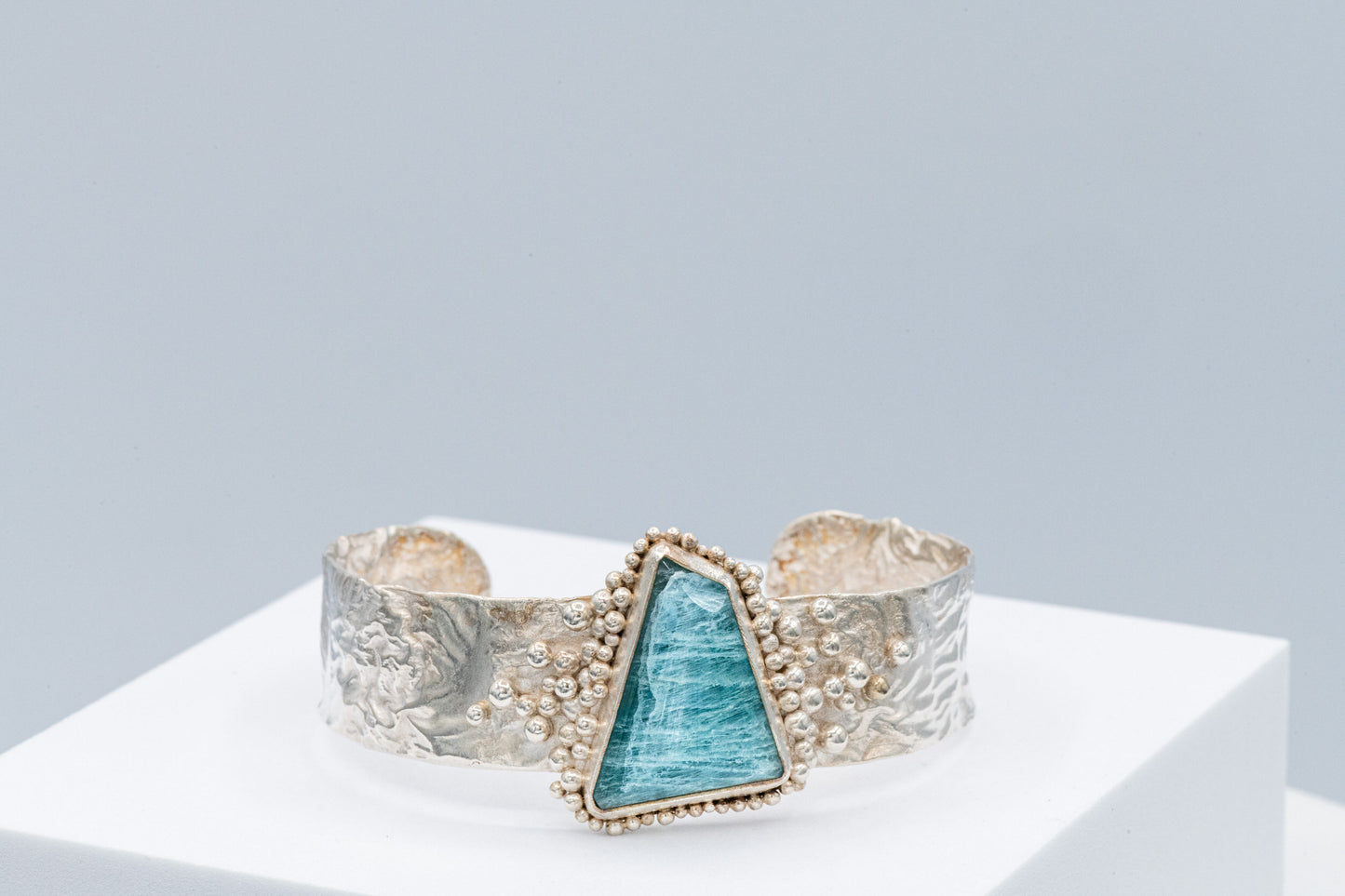 Handcrafted Reticulated Aquamarine Cuff Bracelet