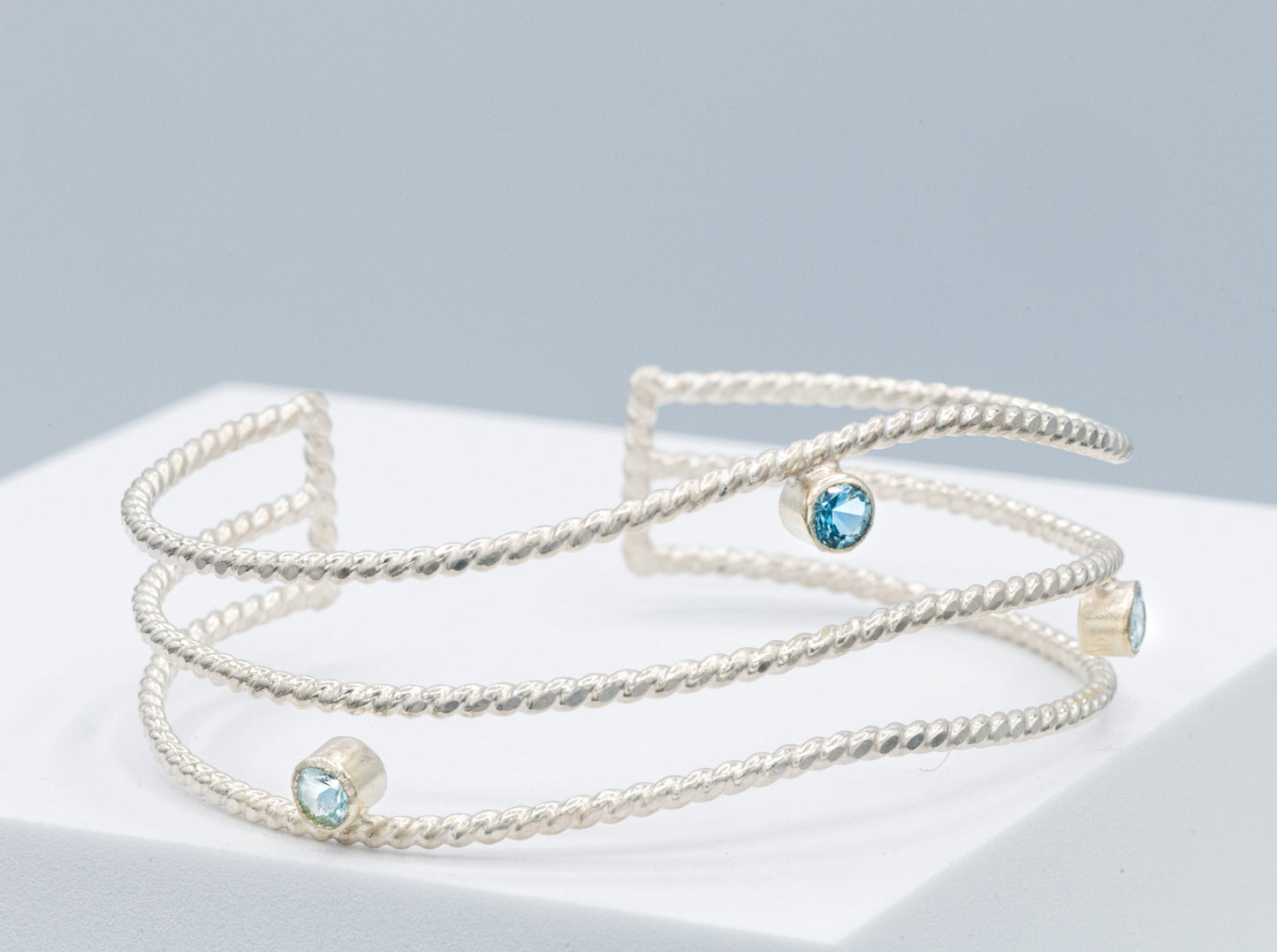 Athena Woven Cuff Bracelet with Aquamarine Gemstones