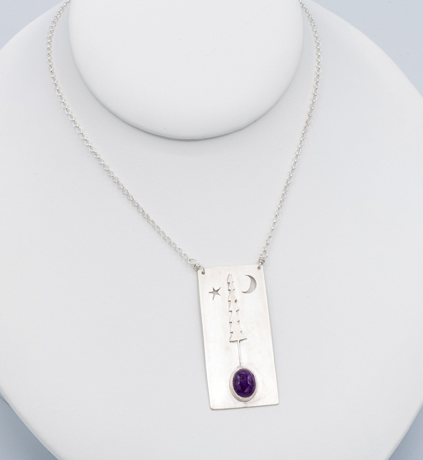 Tree at Night Pendant with Amethyst Cabochon