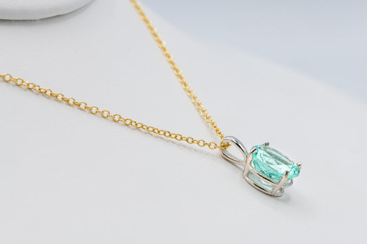 Oval Blue-Green Tourmaline Gemstone Sterling Silver Pendant