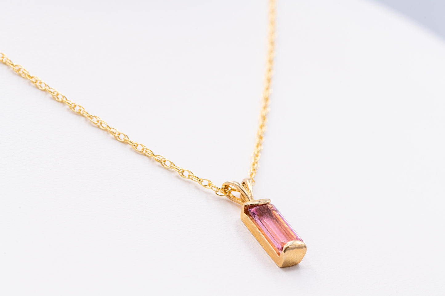 Pink Tourmaline Elongated Emerald Cut Pendant.