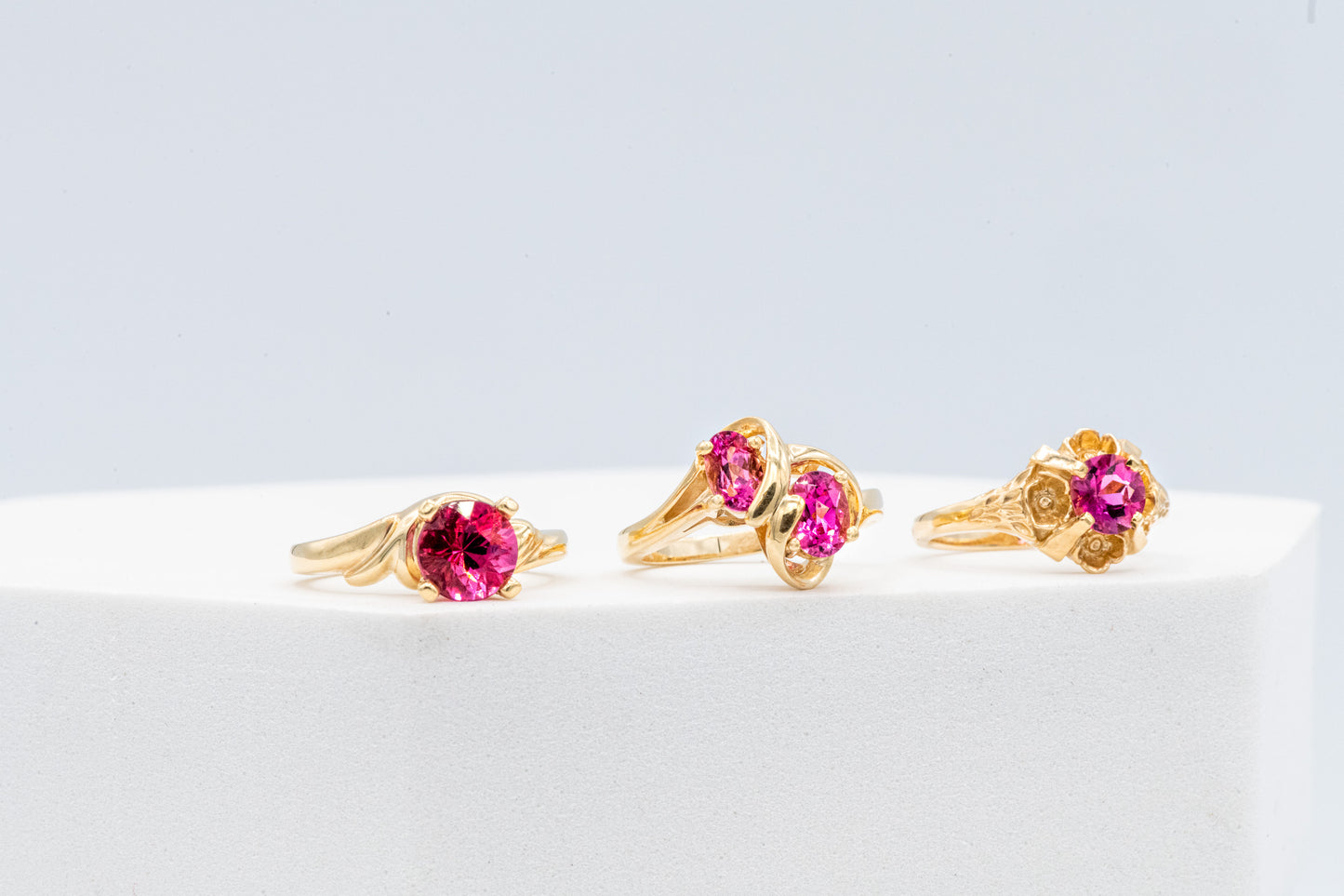 Floral Pink Tourmaline Ring in Yellow Gold