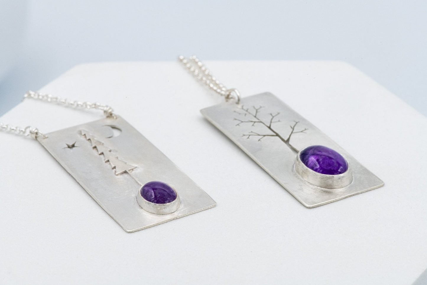 Tree at Night Pendant with Amethyst Cabochon