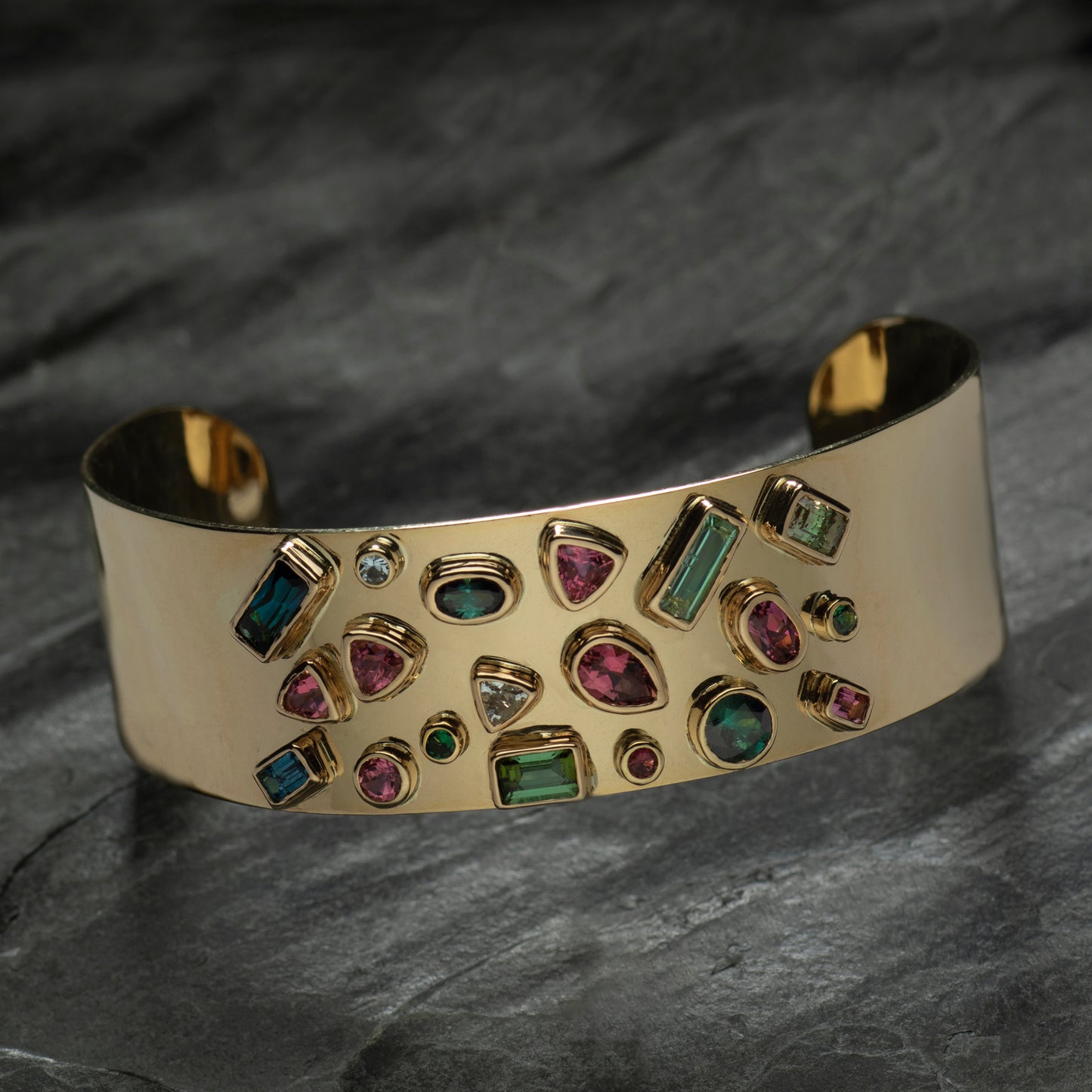 "Over the Rainbow" Tourmaline Aquamarine Gemstone Cuff Bracelet