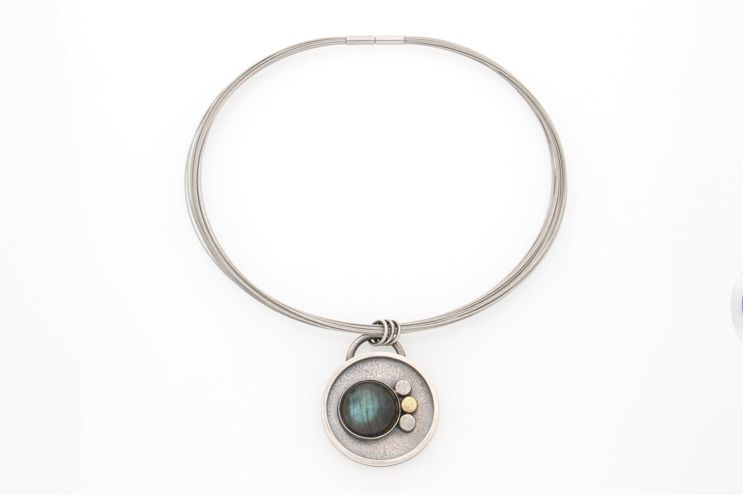 Labradorite Cabochon Necklace with Gold Accents