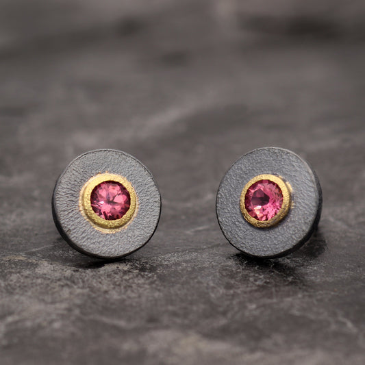 Oxidized Silver Earrings with Pink Gem Tourmaline