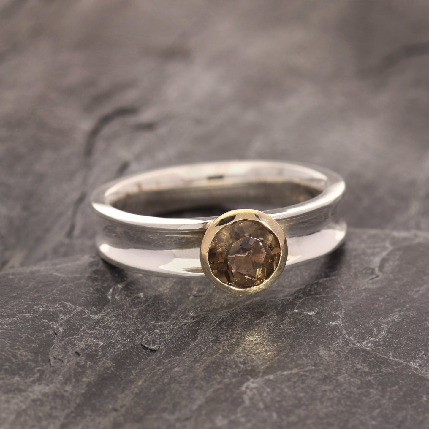 Mixed Metal Smoky Quartz Ring