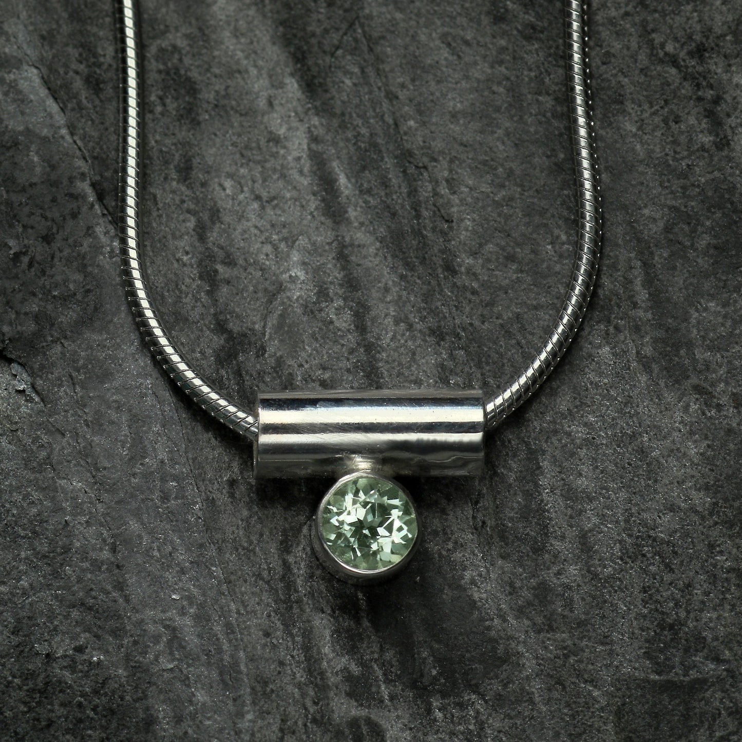Minimalist Tube Pendant with Pink or Green Tourmaline Gemstone