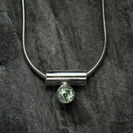 Minimalist Tube Pendant with Pink or Green Tourmaline Gemstone