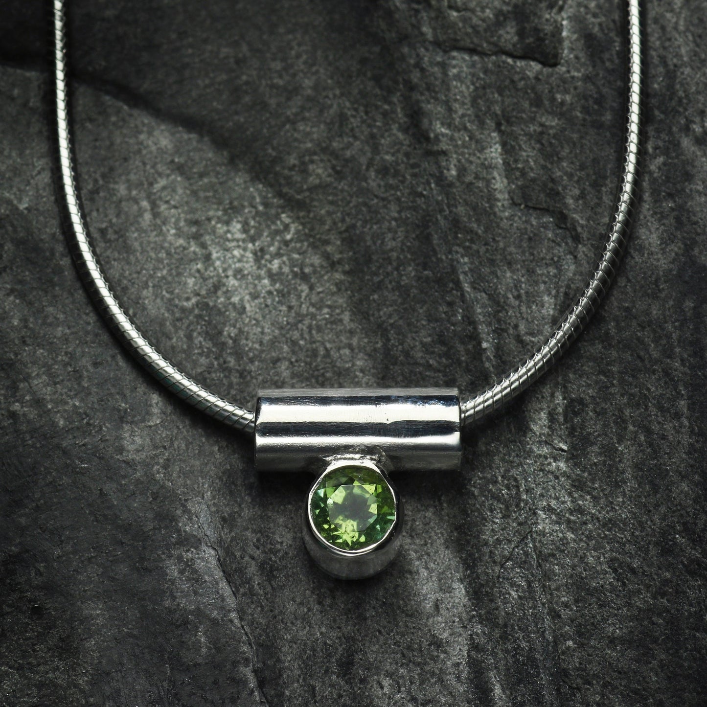 Minimalist Tube Pendant with Pink or Green Tourmaline Gemstone