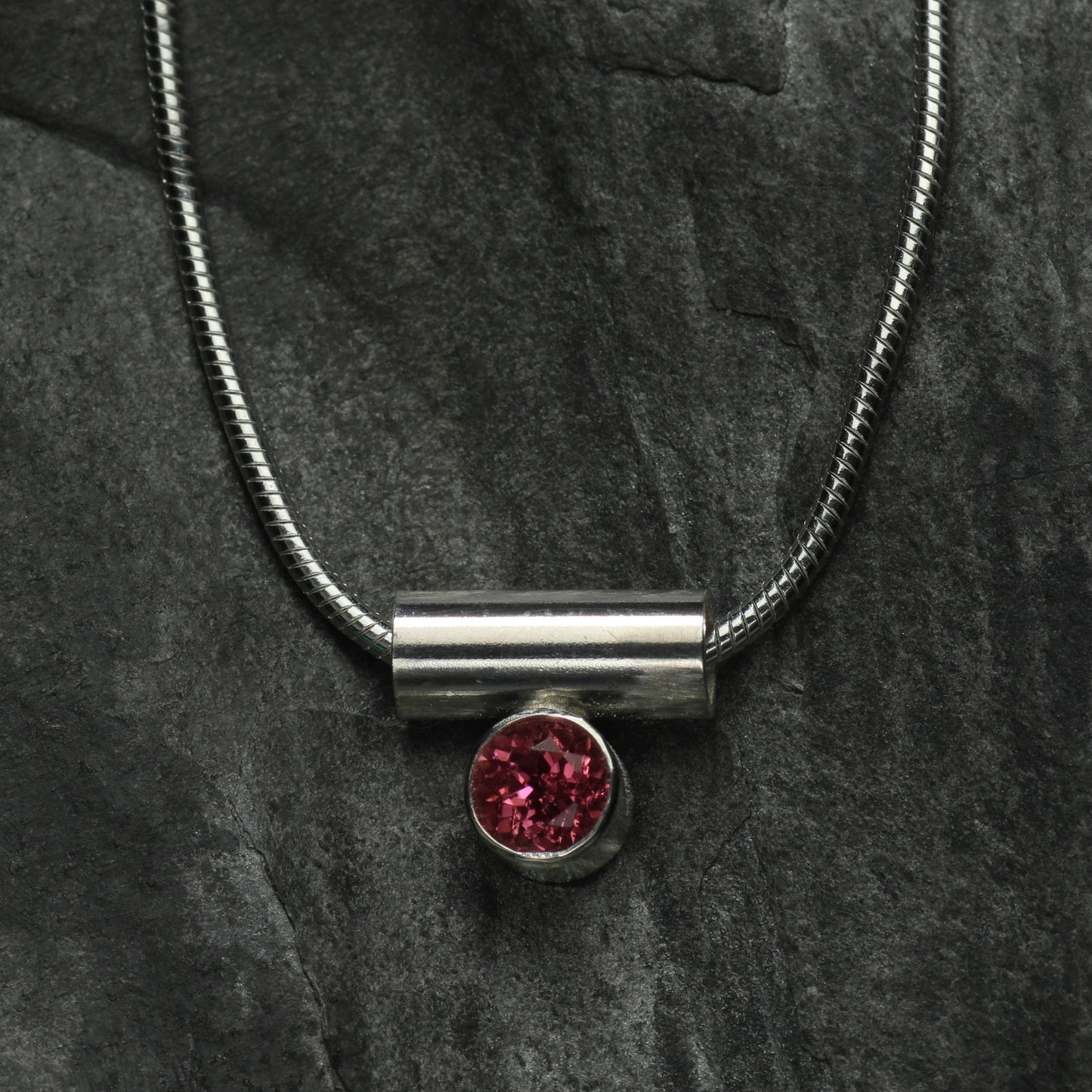 Minimalist Tube Pendant with Pink or Green Tourmaline Gemstone