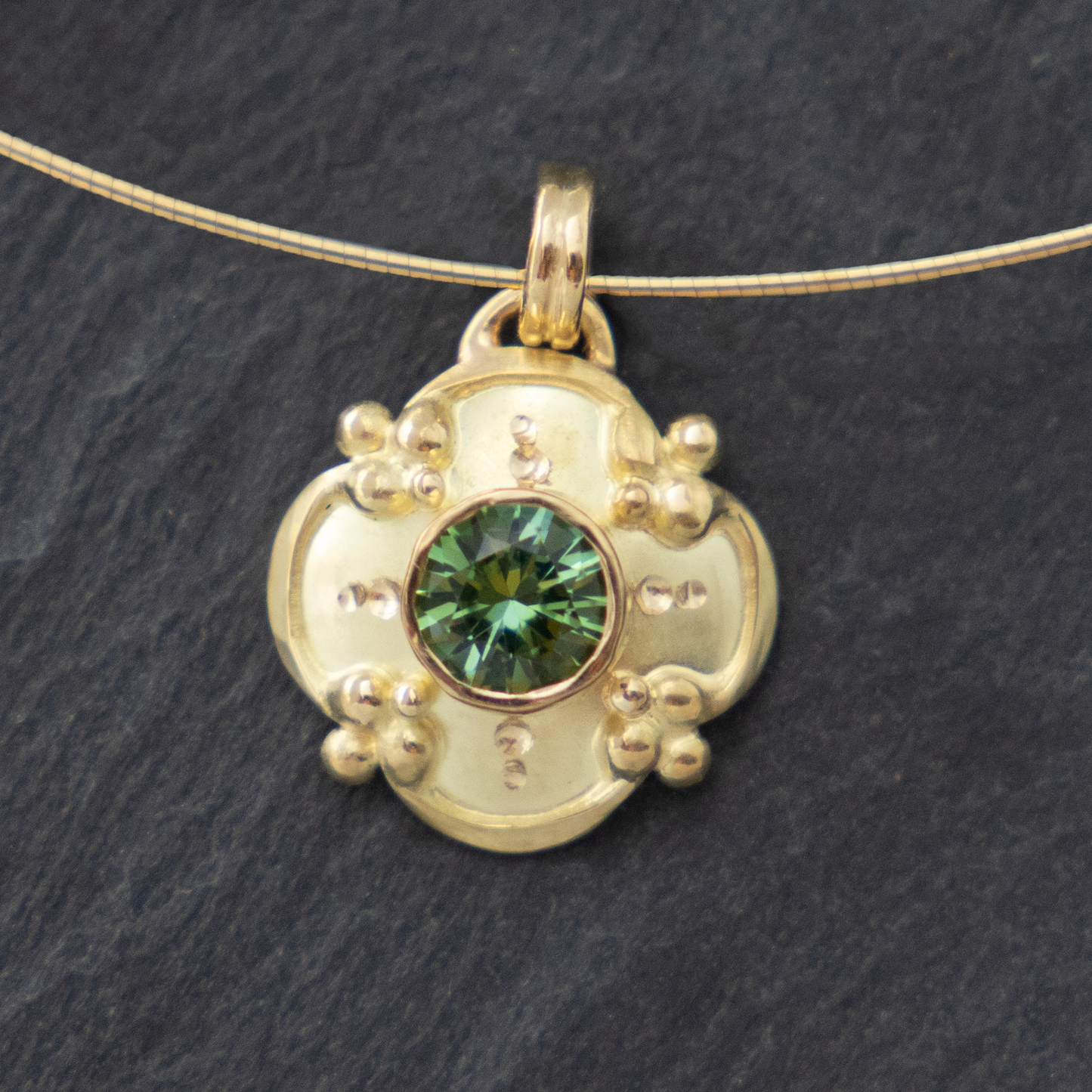 Green Tourmaline Scroll Pendant