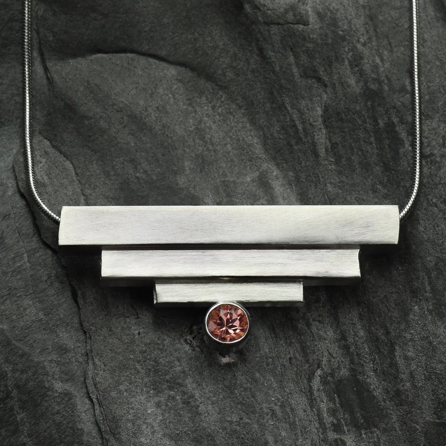 Square Tube Pendant with Round Gemstone