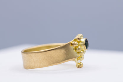 Blue Tourmaline Ring with Granulation in 18k Yellow Gold