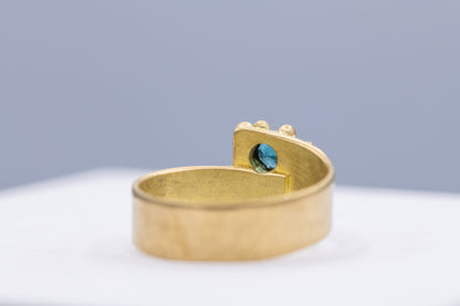 Blue Tourmaline Ring with Granulation in 18k Yellow Gold