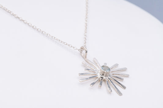 Starburst Necklace in Sterling Silver with Aquamarine Gemstone