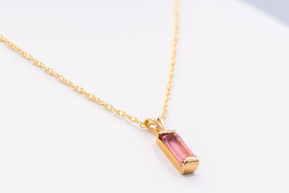 Pink Tourmaline Elongated Emerald Cut Pendant.
