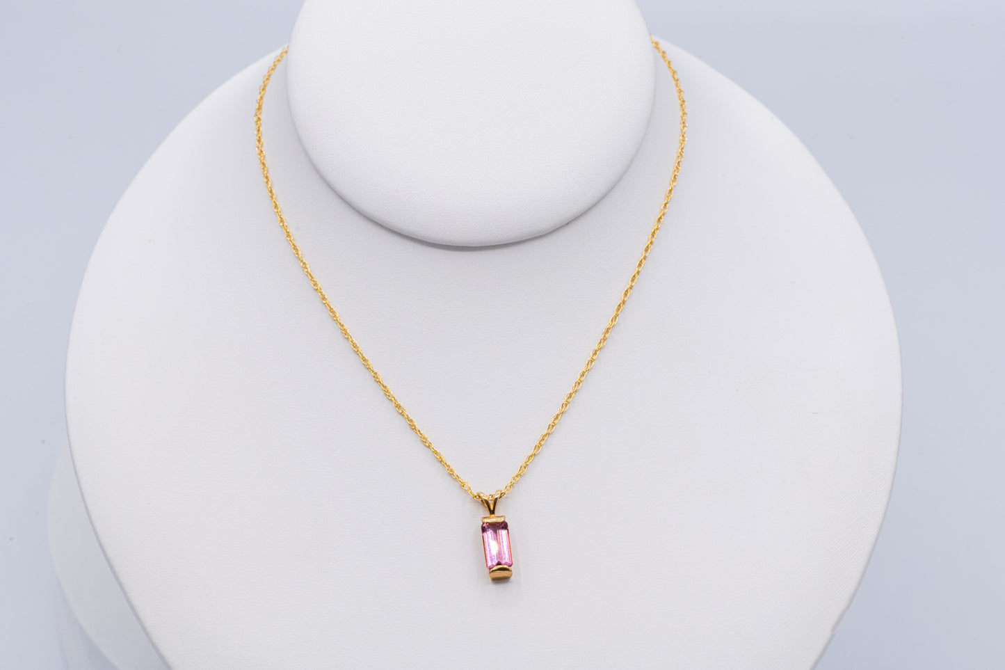 Pink Tourmaline Elongated Emerald Cut Pendant.