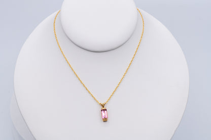 Pink Tourmaline Elongated Emerald Cut Pendant.