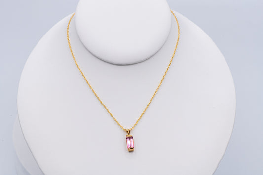 Pink Tourmaline Elongated Emerald Cut Pendant.