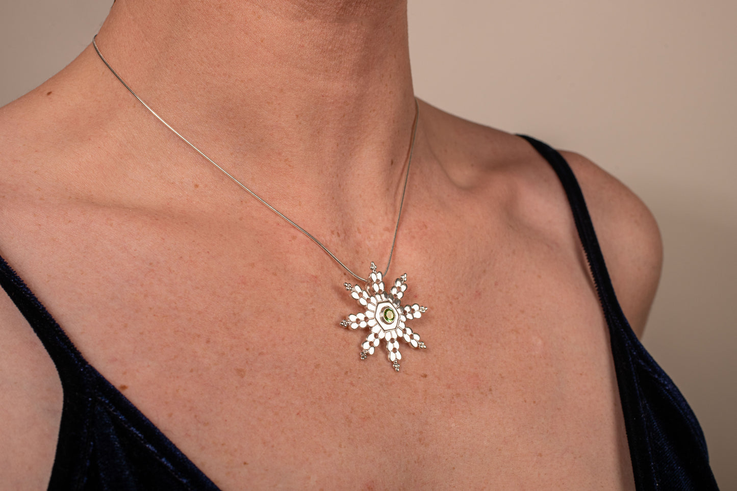 Maine Snowflake Pendant with Green Tourmaline