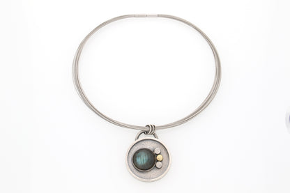 Labradorite Cabochon Necklace with Gold Accents