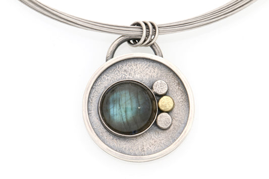 Labradorite Cabochon Necklace with Gold Accents
