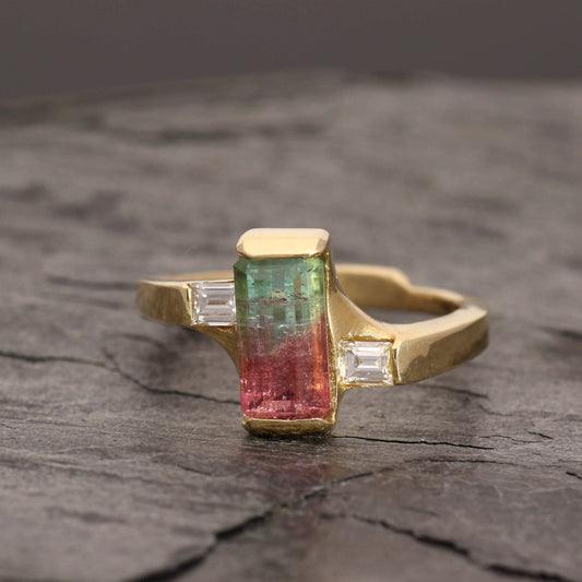 Asymmetrical Bicolor Tourmaline Ring