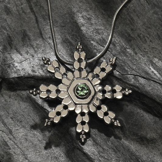 Maine Snowflake Pendant with Green Tourmaline