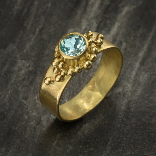 Aquamarine Ring with Granulation in 18k Yellow Gold