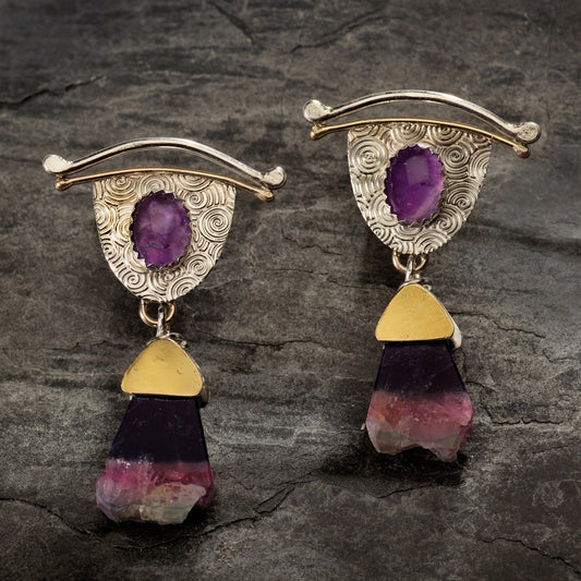 Amethyst and Color Zoned Tourmaline Earrings